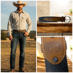 Vtg Silver Creek Classics Men's Sz 48 Black & Brown Leather Western Belt X5400